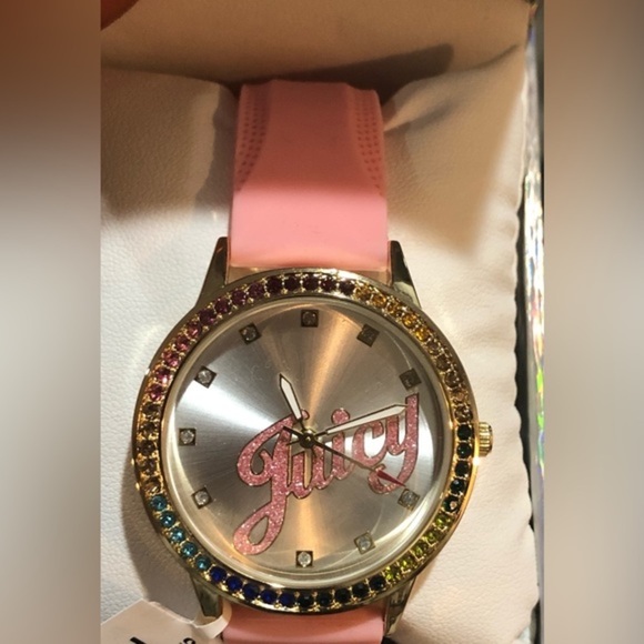 Juicy Couture black label pink silicon strap silver face rainbow dial‎ watch new main image 8
